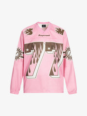 Retro Graphic Flame Number Print Long-Sleeve Jersey T-Shirt 