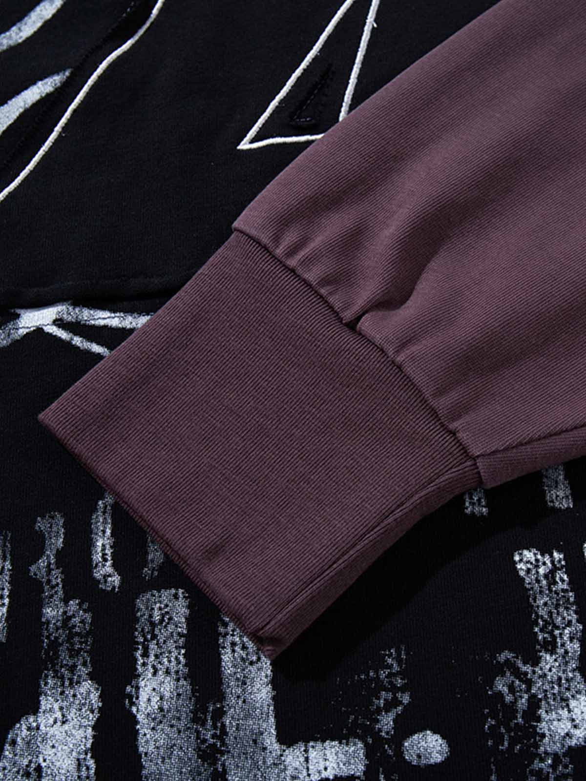 Embroidered Faux-Layered Distressed Moto Long Sleeve Tee