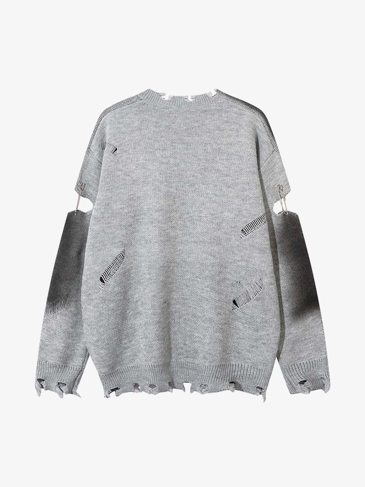 Vintage Spray-Painted Cross Hole Knit Sweater 