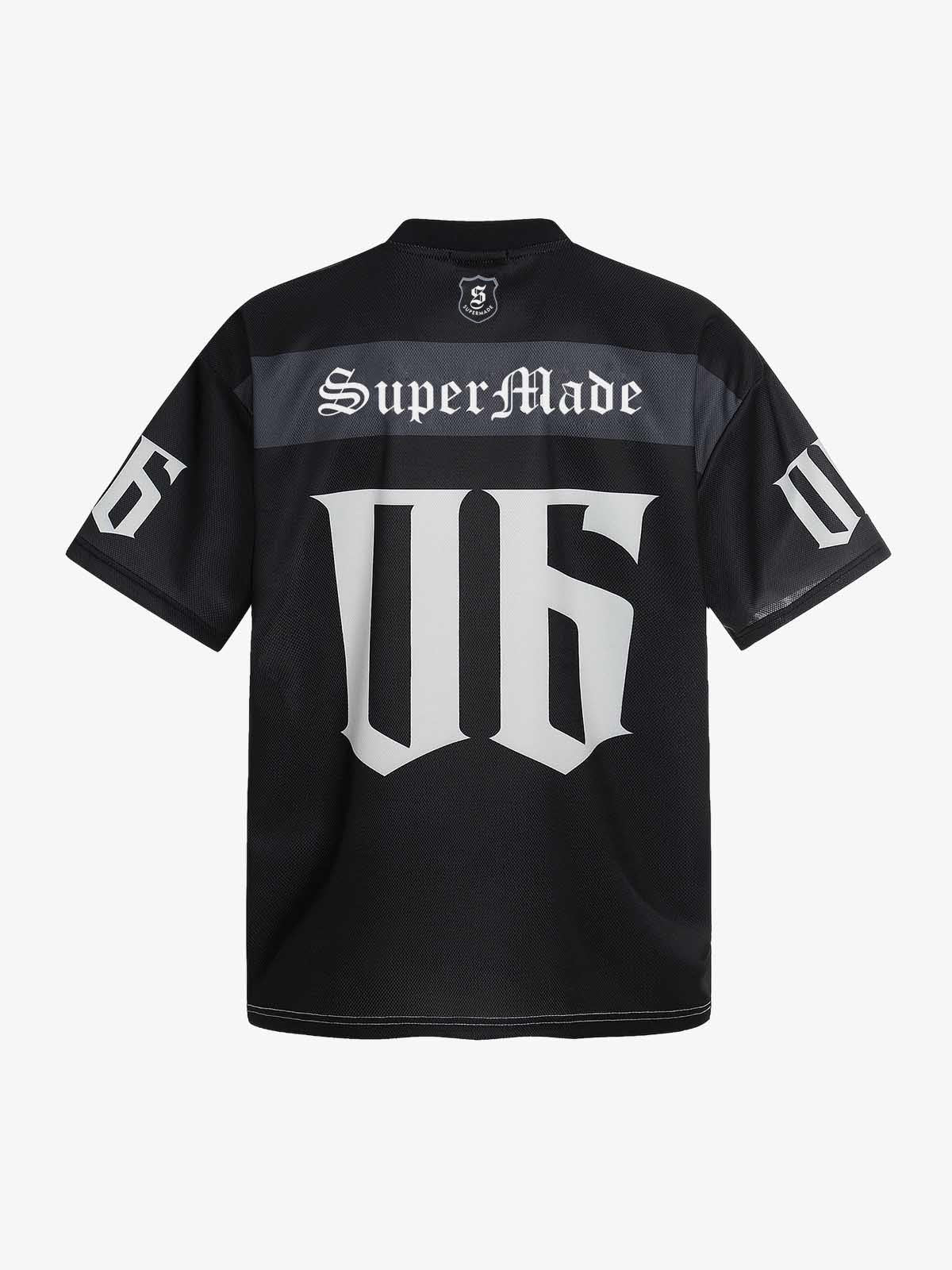 Oversized Mesh Football Jersey Tee – Gothic Number Graphic Sport T-Shirt
