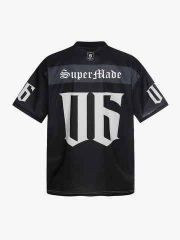Oversized Mesh Football Jersey Tee – Gothic Number Graphic Sport T-Shirt
