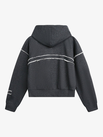 Stylish Distressed Hoodie with Zip-Up Design for Casual Wear 