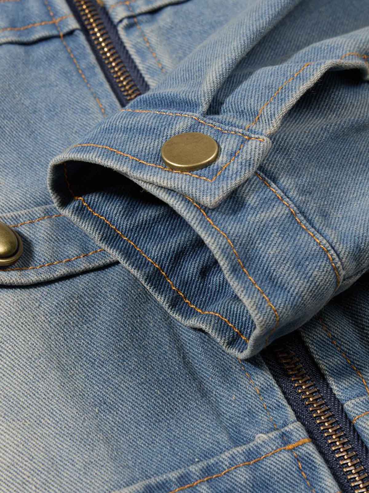 Washed Double-Breasted Stand-Collar Denim Jacket