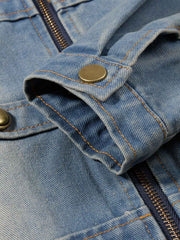Washed Double-Breasted Stand-Collar Denim Jacket