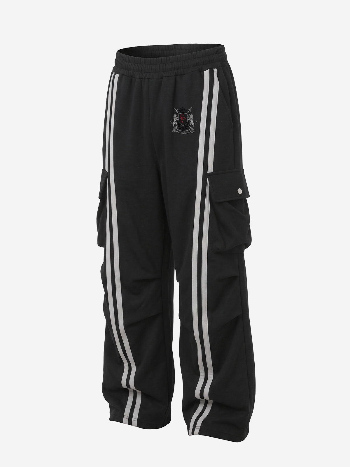 Badge Embroidered Color Block Striped Sweatpants