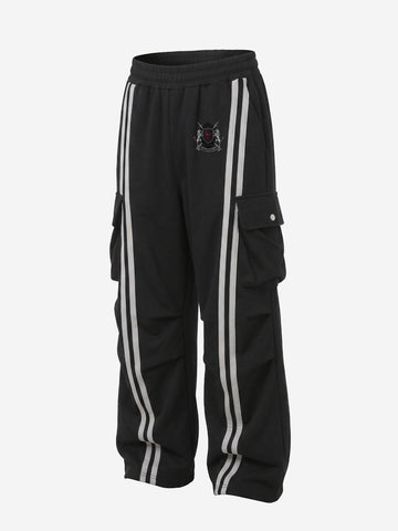 Badge Embroidered Color Block Striped Sweatpants