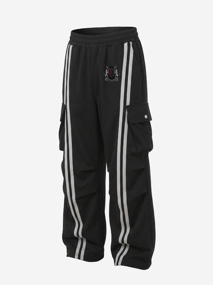 Badge Embroidered Color Block Striped Sweatpants