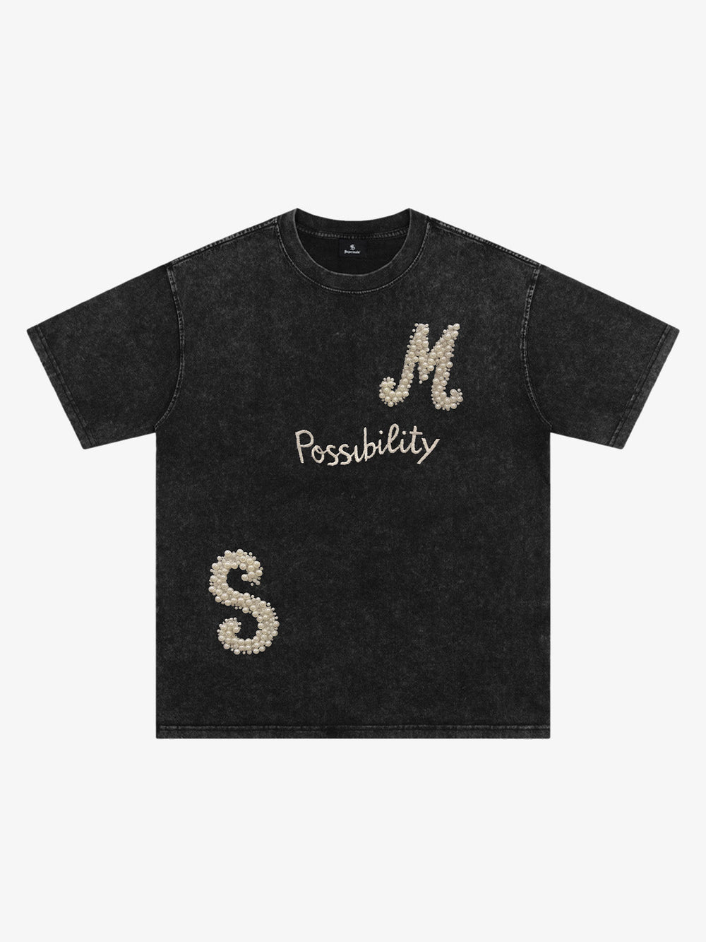 Vintage Washed Pearl Letter Graphic T-Shirt 