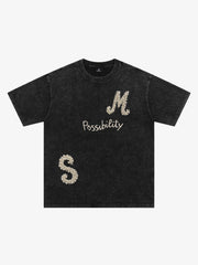 Vintage Washed Pearl Letter Graphic T-Shirt 
