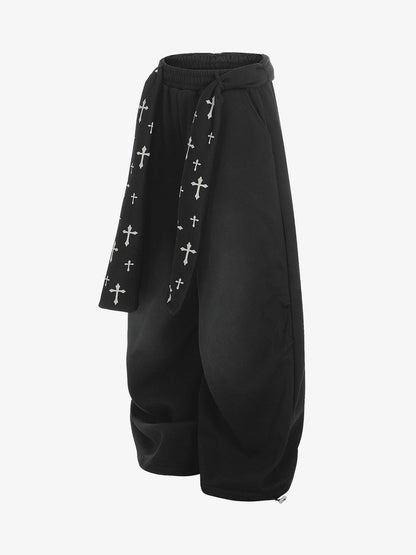 Cross-Printed Wide-Leg Culottes with Elastic Waistband 