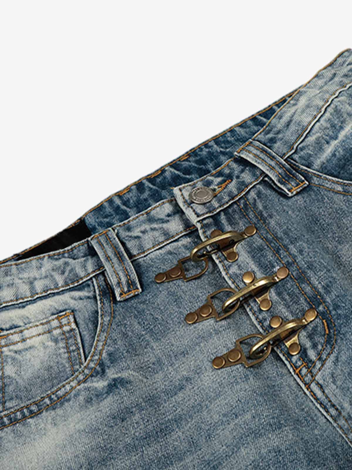 Wide-Leg High-Waisted Denim Pants with Asymmetric Wrap Design 