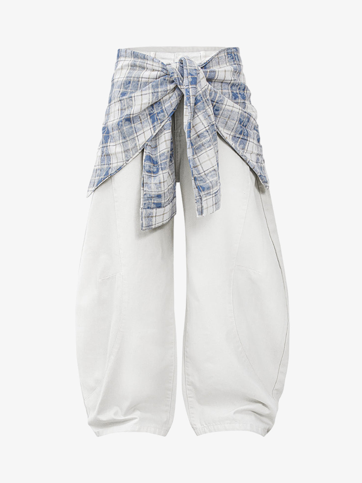 Stylish Wide-Leg Pants with Plaid Tie Belt - Perfect for Casual and Fashionable Looks 
