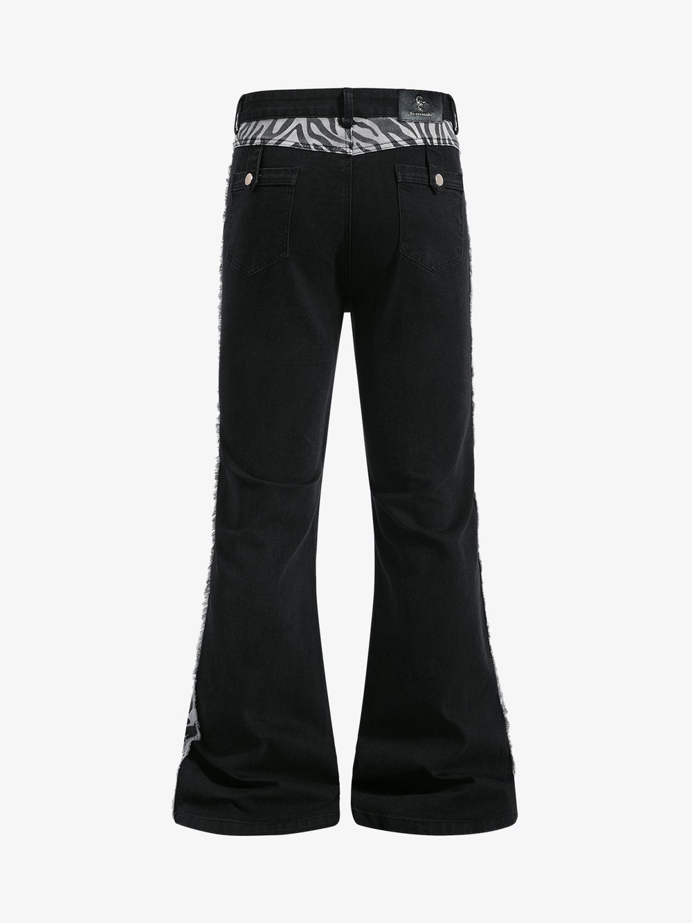 Zebra Patchwork Distressed Flared Jeans