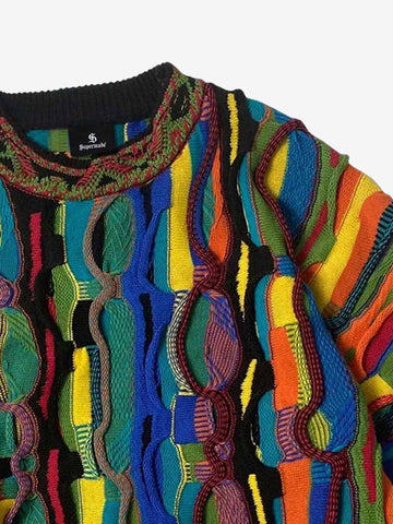 3D Digital Graphic Chunky Knit Crewneck Sweatshirt
