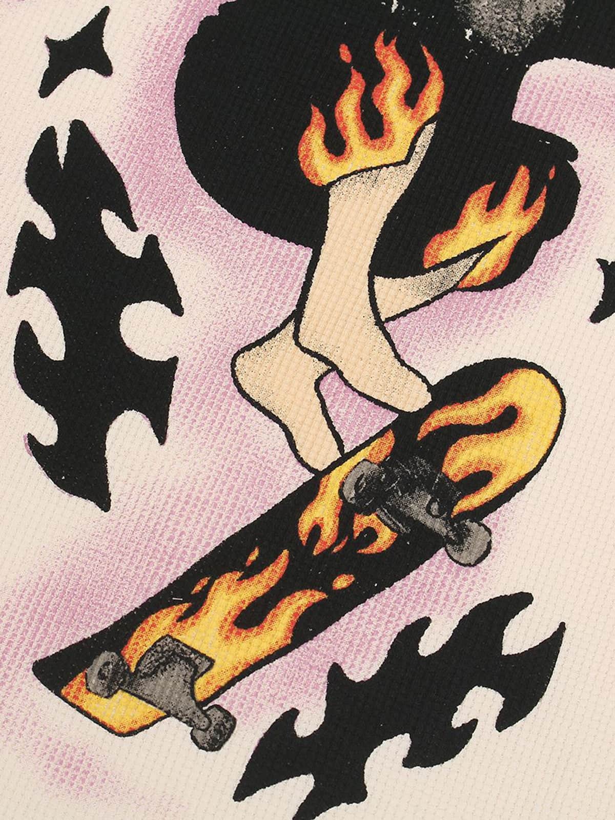 Waffle Knit Skate Wizard Flame Graphic T-Shirt 