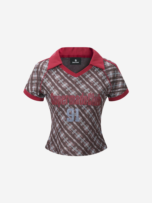 T-shirt slim fit à revers à carreaux style années 2000