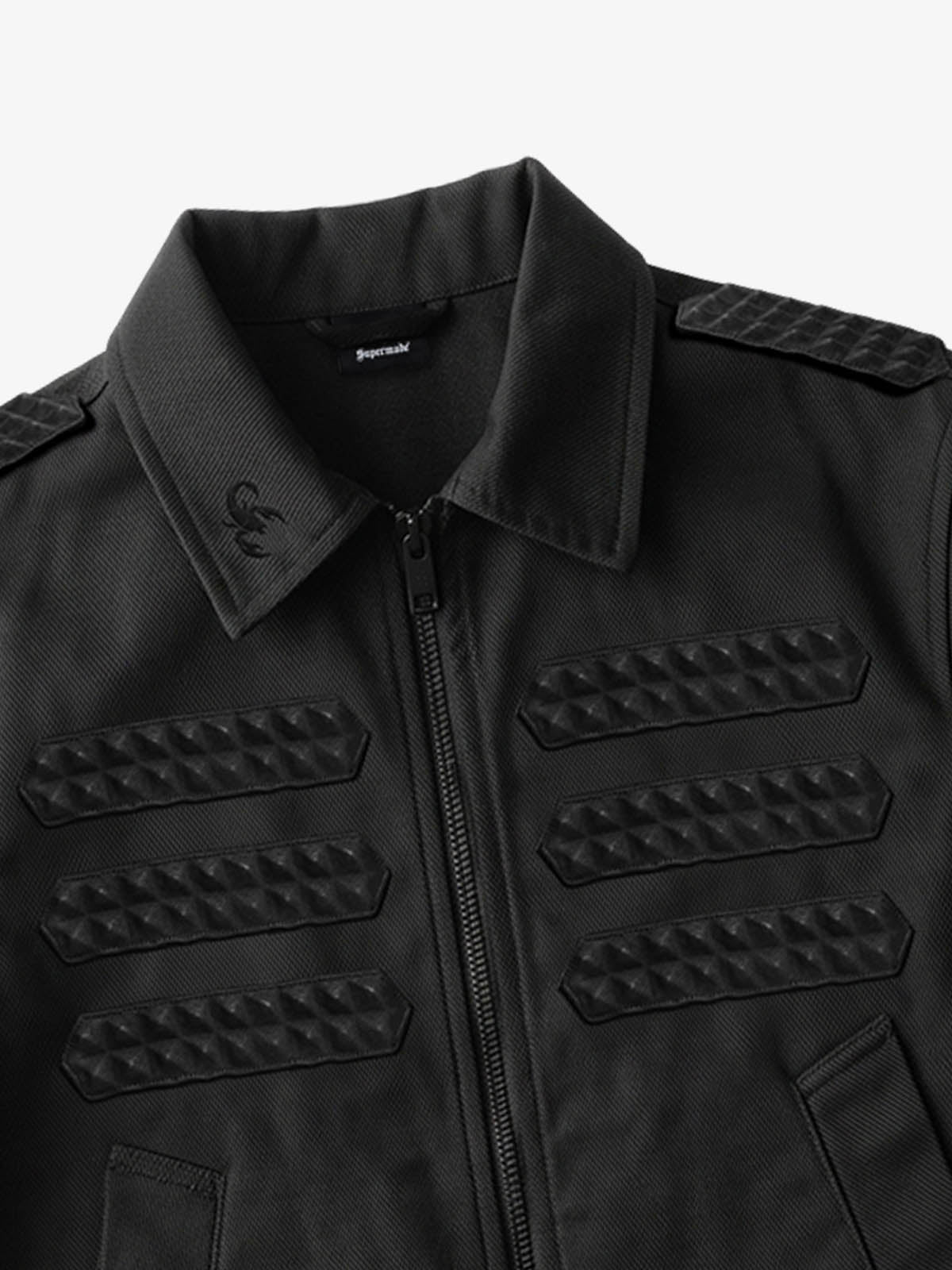 Embossed Stud Patch Cropped Napoleon Jacket