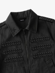 Embossed Stud Patch Cropped Napoleon Jacket