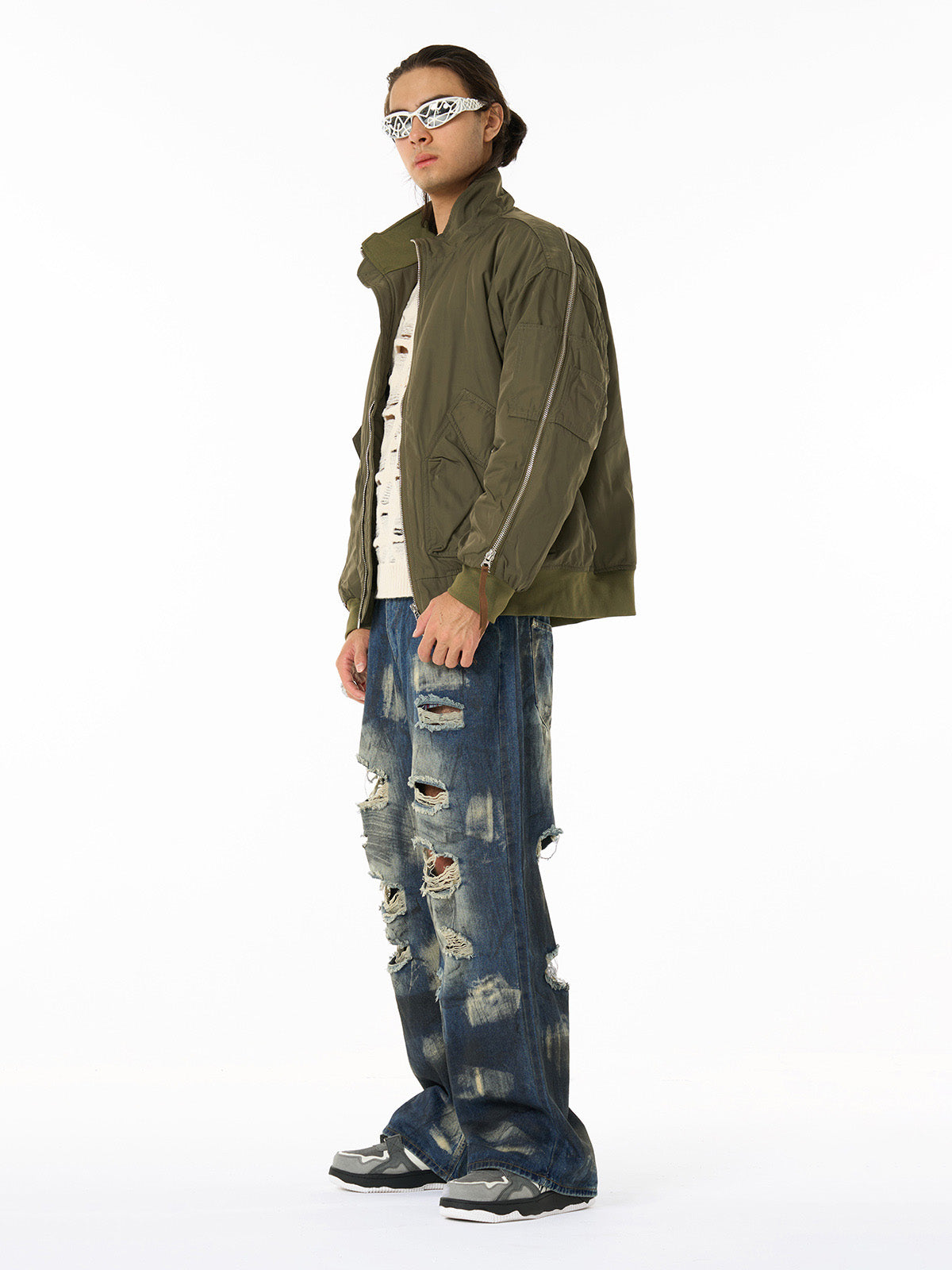 Unique Wide-Leg Denim Pants with Artistic Spider Design for Fashion Lovers 
