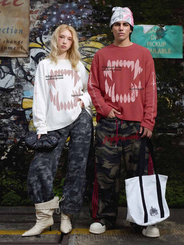 Fangs Graphic Waffle Boxy Long Sleeve Top