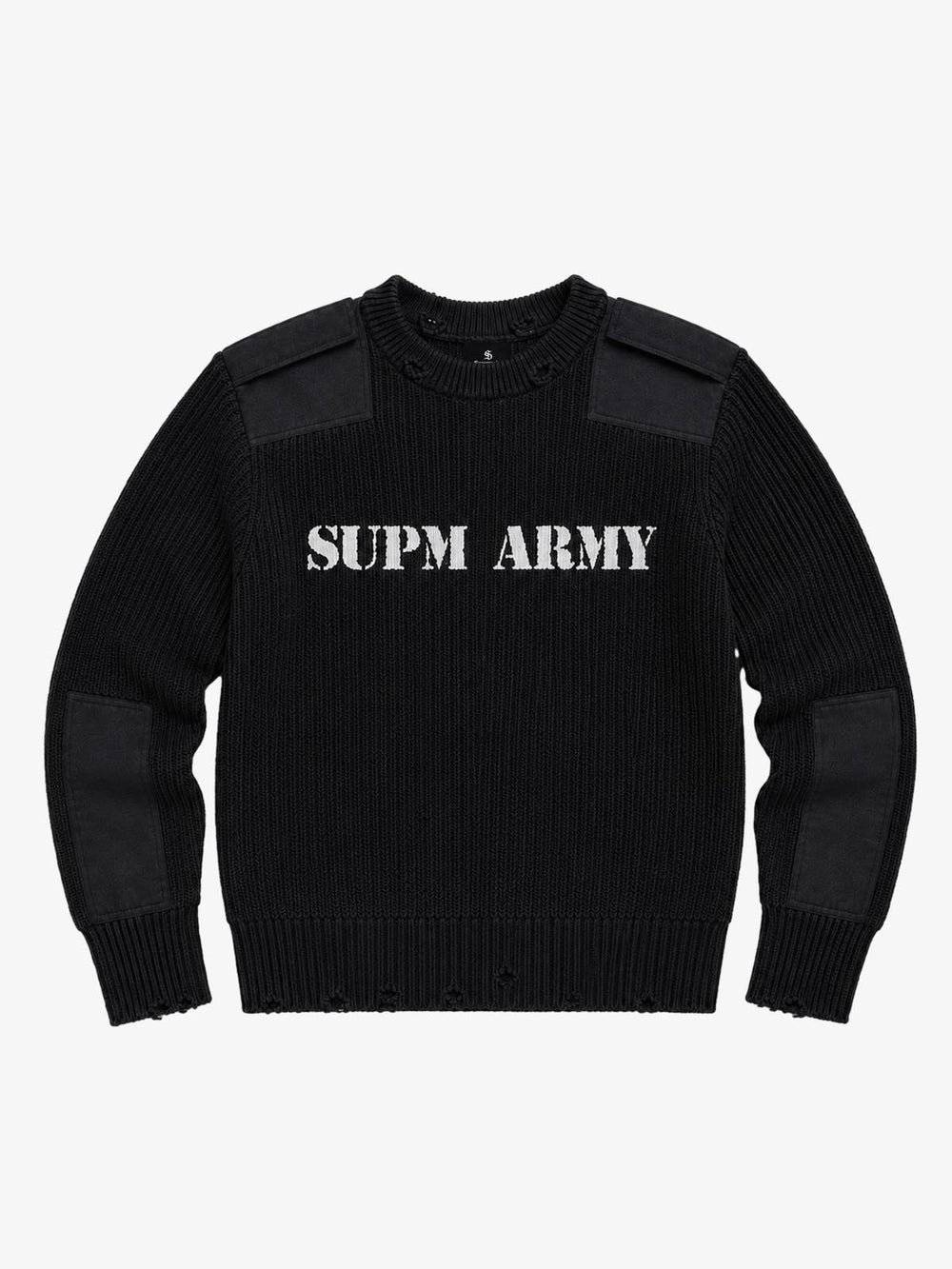 Embroidered Patchwork Distressed Knit Sweater