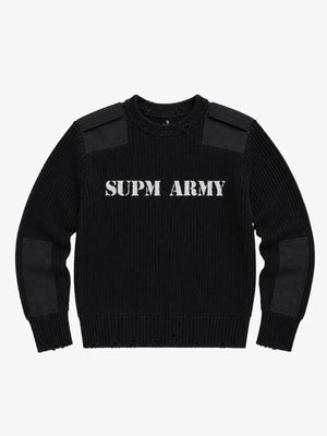 Embroidered Patchwork Distressed Knit Sweater