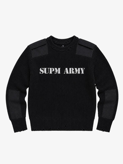 Embroidered Patchwork Distressed Knit Sweater