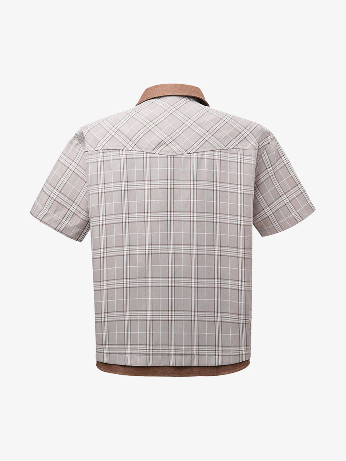 Faux Two-piece Pearl Button Plaid Short-sleeved Shirt 