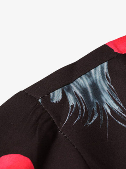 Gothic Skull Rose Camp Collar Boxy Shirt 
