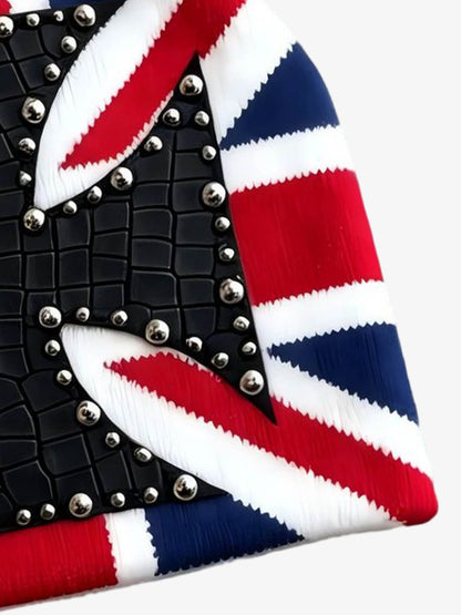 Color Block Studded Cross Gothic Dome Knit Hat