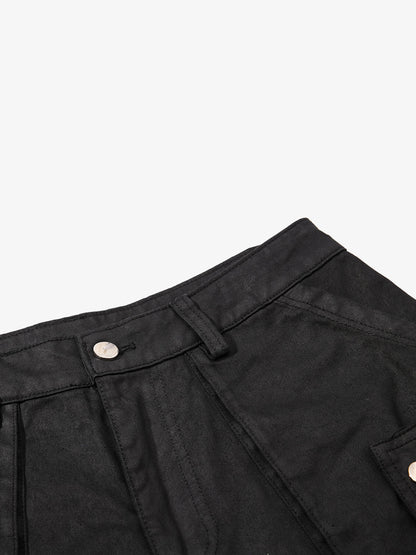 High-Waisted Cargo Shorts – Cotton Twill Oversized Utility Fit