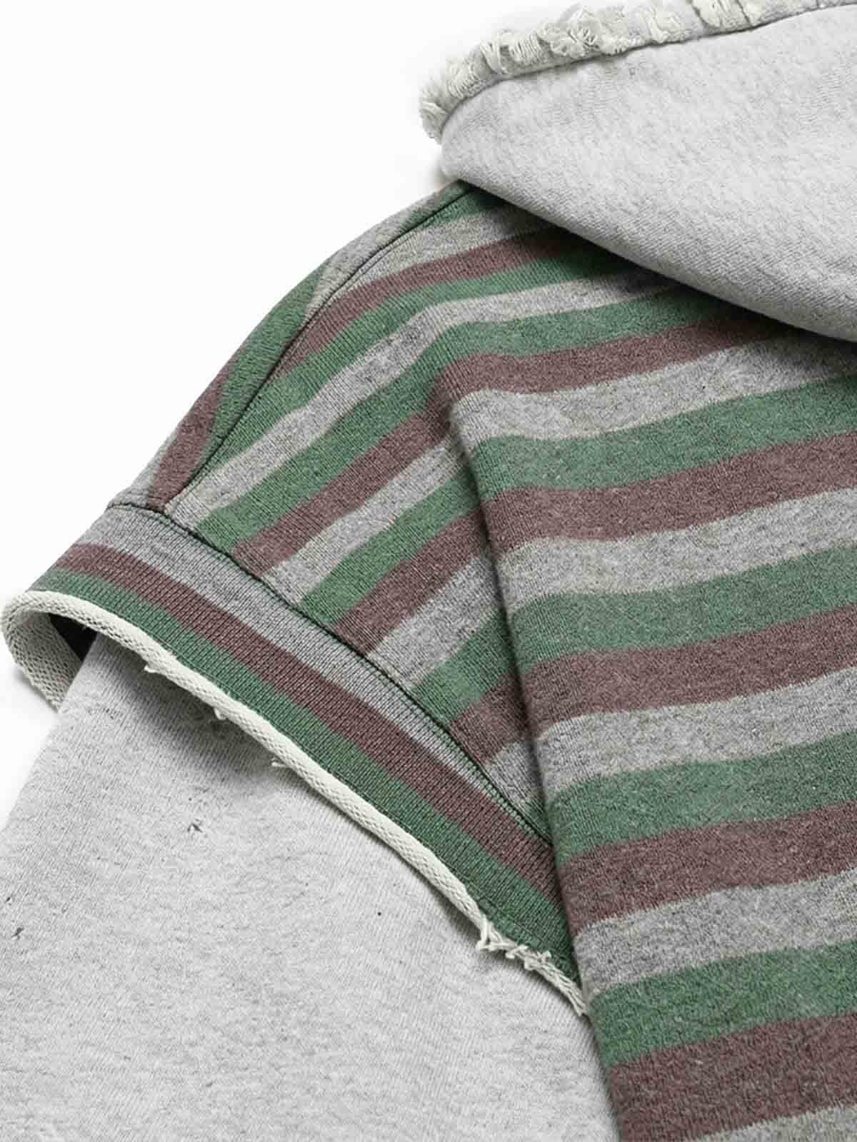 Striped Layered Distressed Cropped Zip Hoodie