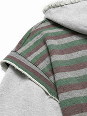 Striped Layered Distressed Cropped Zip Hoodie
