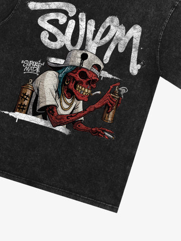 Street Trendy Skull Spray-Paint Graffiti Master T-Shirt 