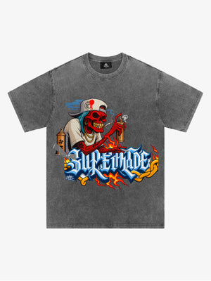 Thesupermade Skull Graffiti Artist Flame Flower Font T-shirt 