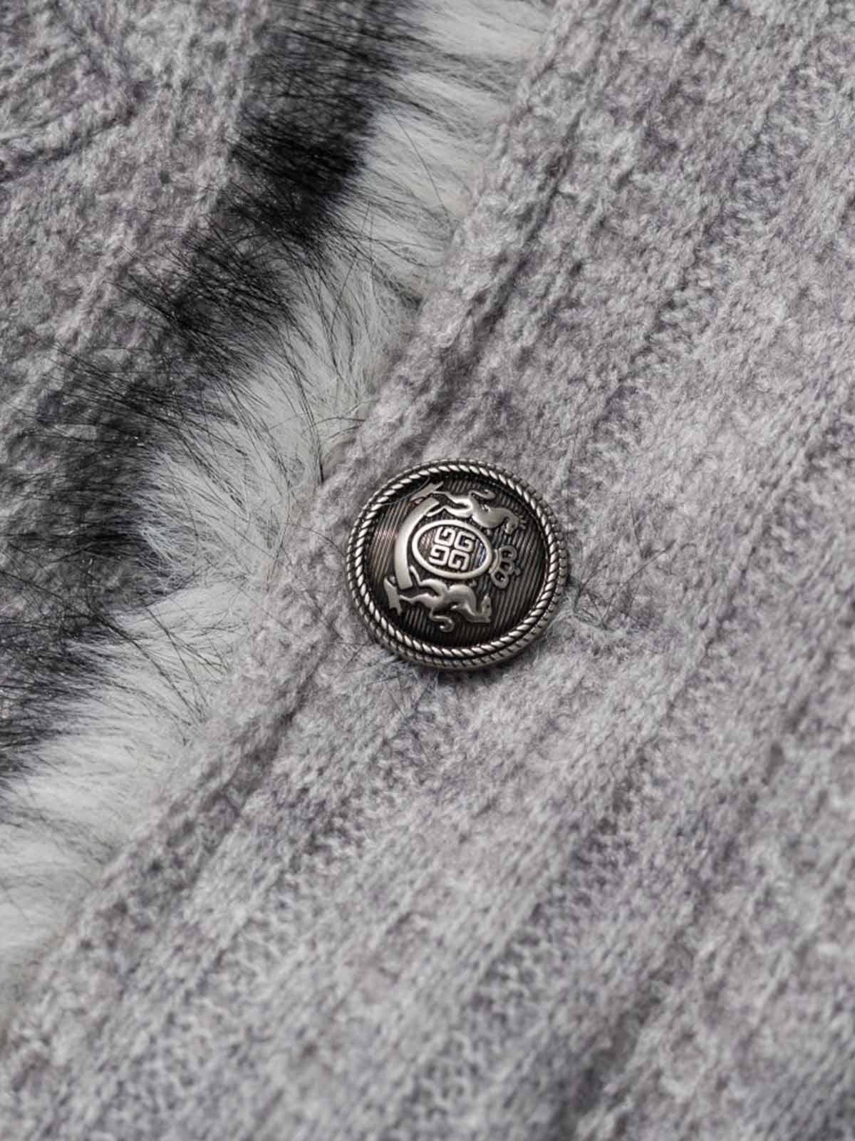 Striped Faux-Fur Collar Puffer Coat