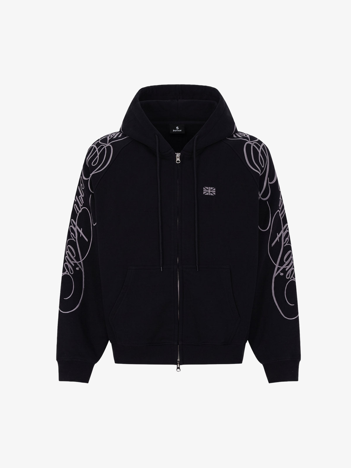 Ornamental Letter Embroidered Two-Way Zip Hoodie