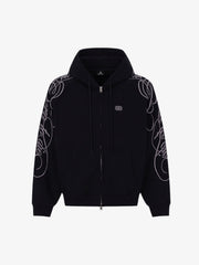 Ornamental Letter Embroidered Two-Way Zip Hoodie