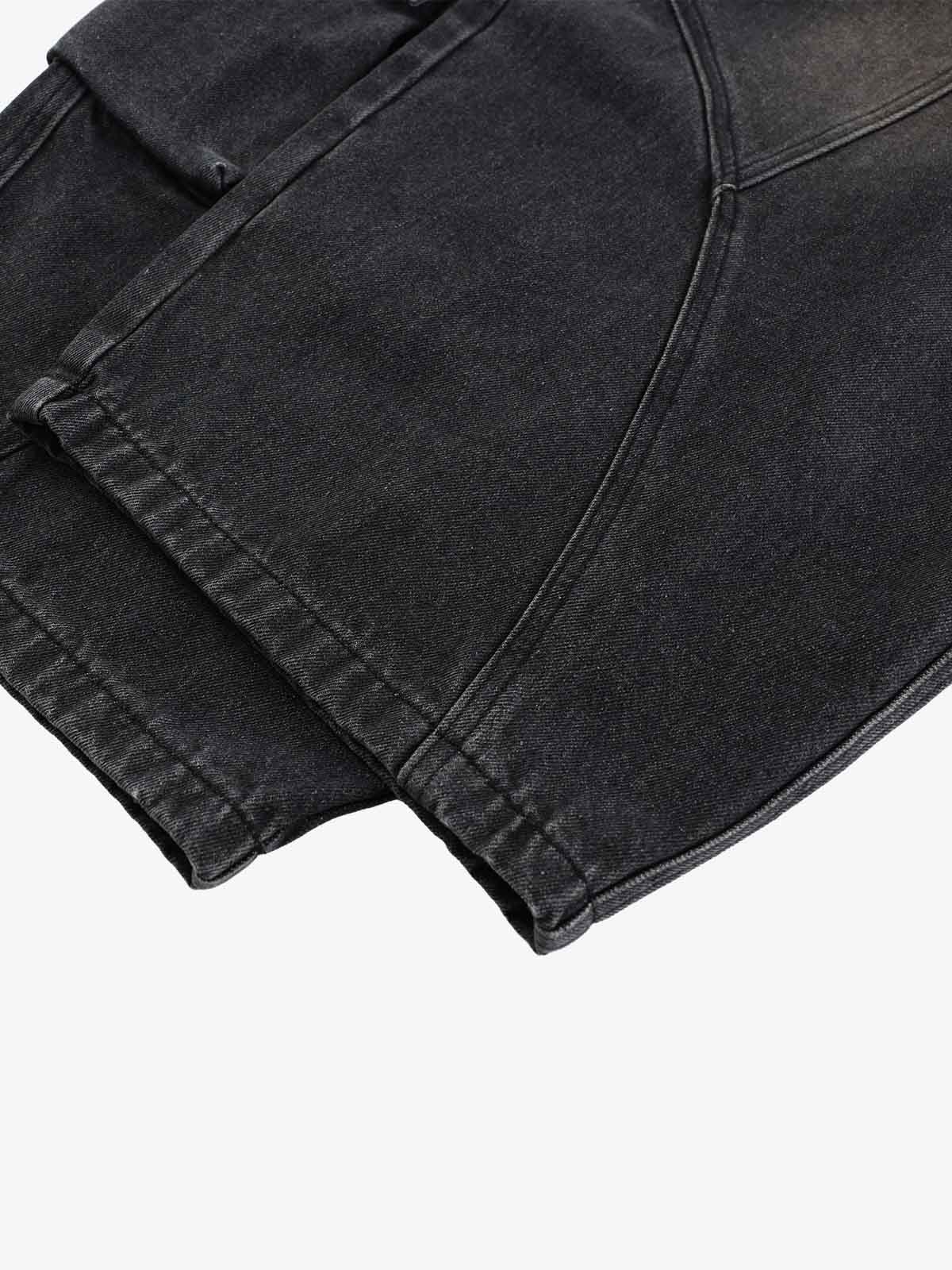 3D Curved Panel Stacked Wide-Leg Denim Jeans 