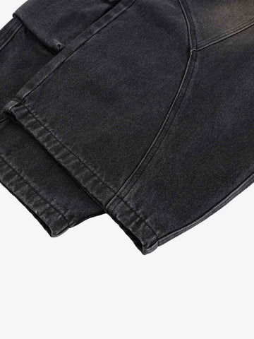 3D Curved Panel Stacked Wide-Leg Denim Jeans 