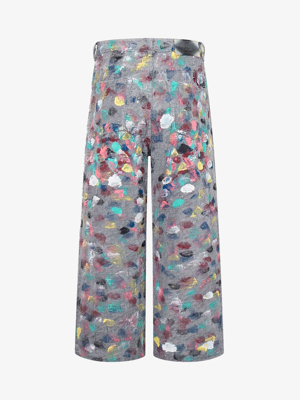Hand-Painted Frayed Wide Leg Jeans 