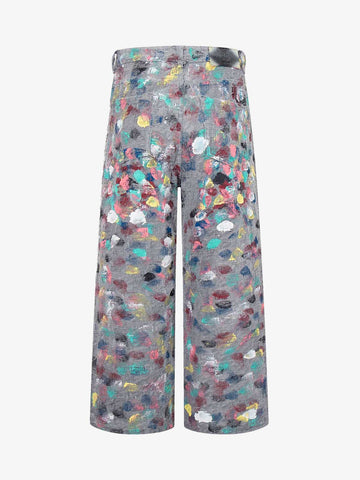 Hand-Painted Frayed Wide Leg Jeans 