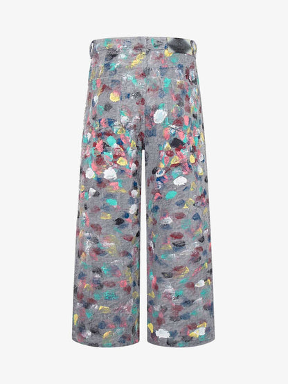 Hand-Painted Frayed Wide Leg Jeans 