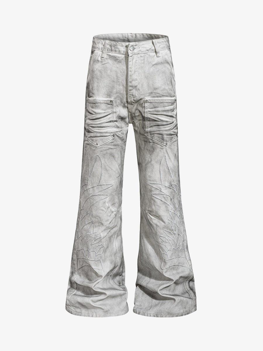 Heavy-duty Waxed Flared Jeans