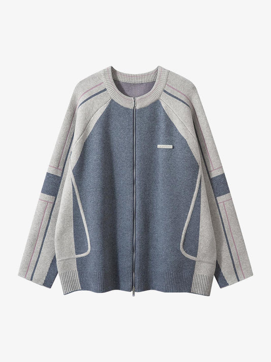 High Street Geometric Deconstruction Splicing Cardigan Sweater 