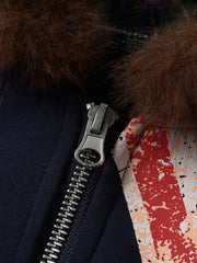 Pelzkapuzenjacke mit Union-Jack-Motiv