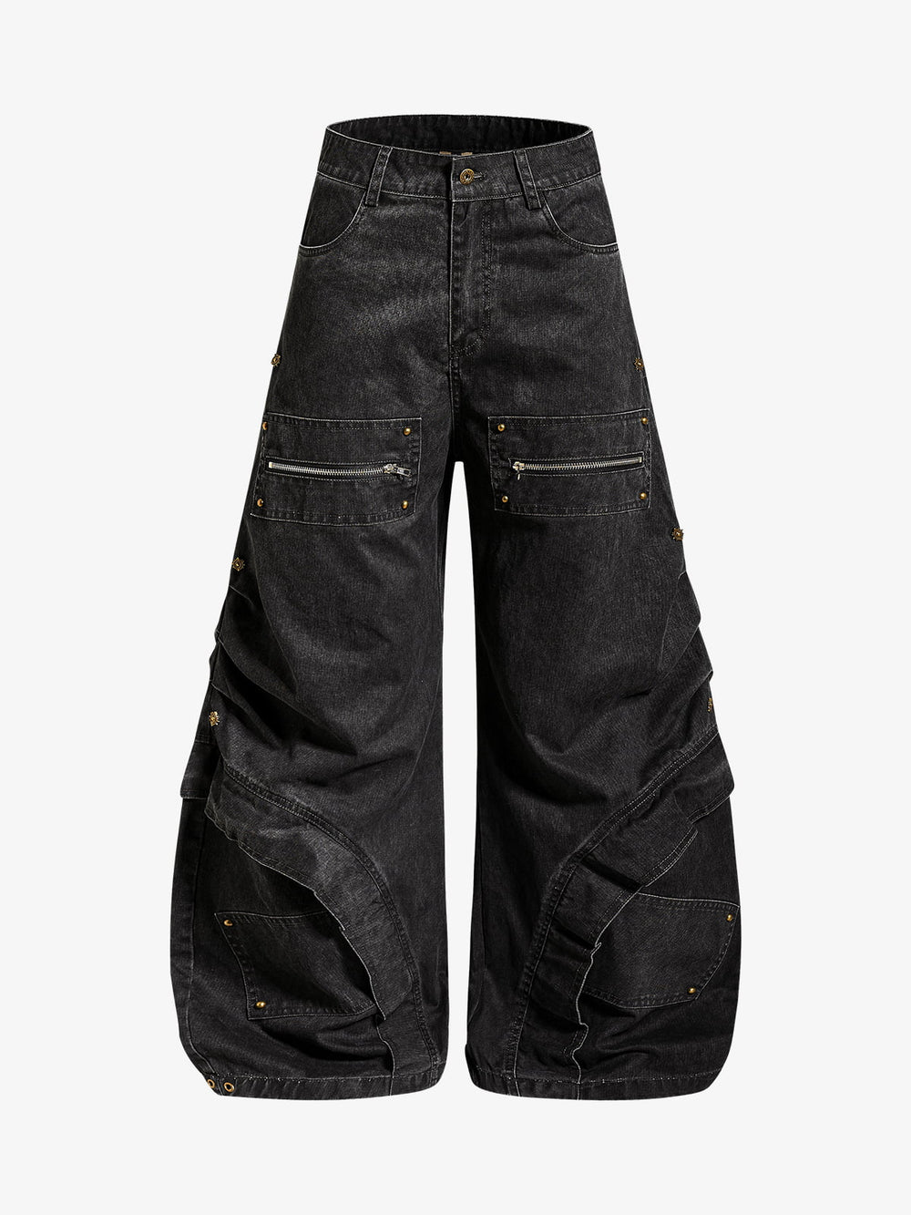 Pleated Panel Curved Leg Cargo Cotton Pants - 2631 