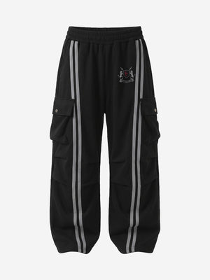 Badge Embroidered Color Block Striped Sweatpants