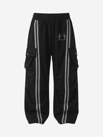 Badge Embroidered Color Block Striped Sweatpants