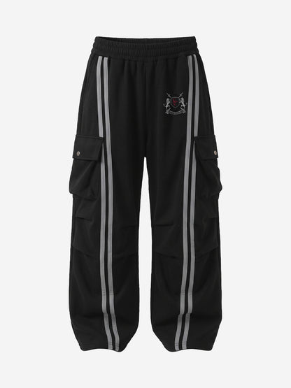 Badge Embroidered Color Block Striped Sweatpants
